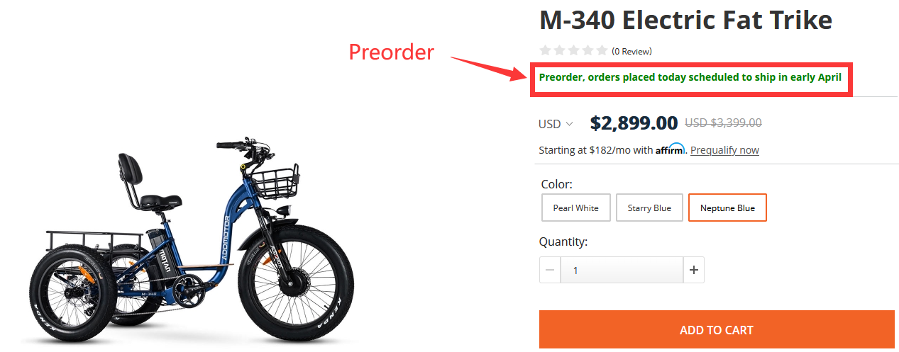 m-340 etrike as example for preorder